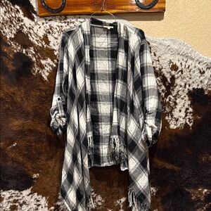 Kori Monochrome Plaid Fringe Cardigan